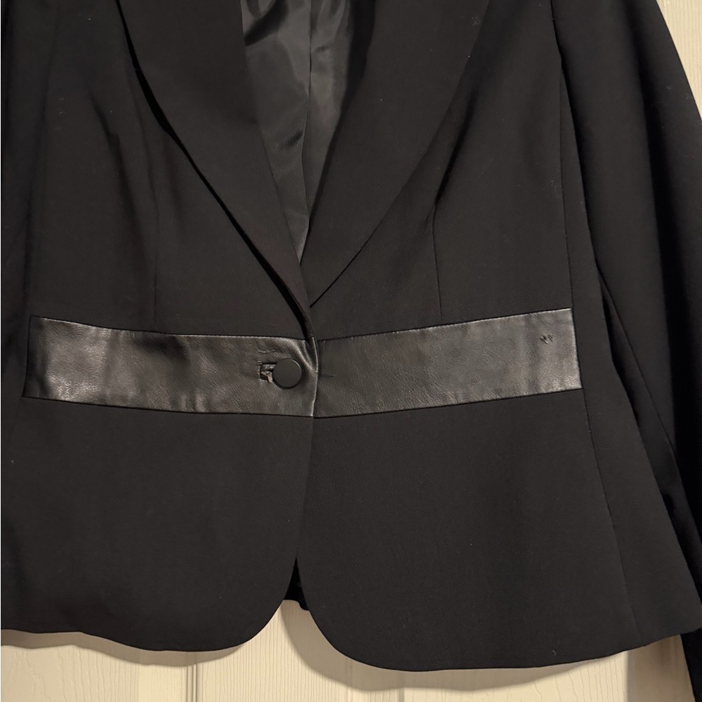 Calvin Klein Women's Black Blazer with Leather Accent - Picture 2 of 6